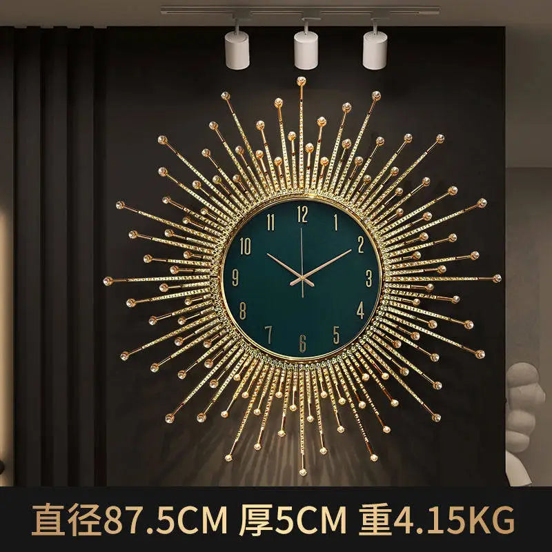 horloge murale moderne ornementale aiguille métal ornement solaire salon or