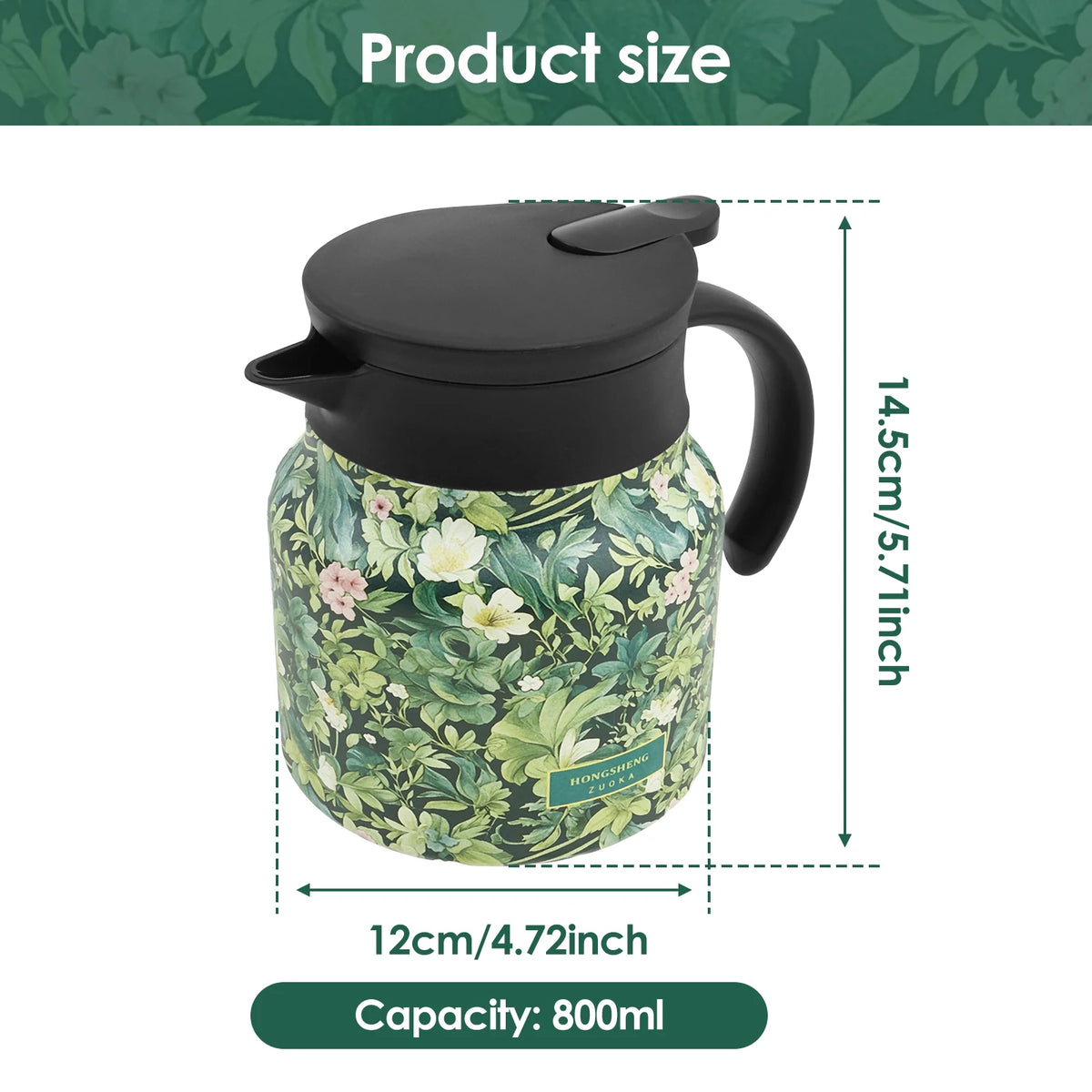 théière thermique acier inoxydable fleurs vintage poignée bois tasse assiette plateau