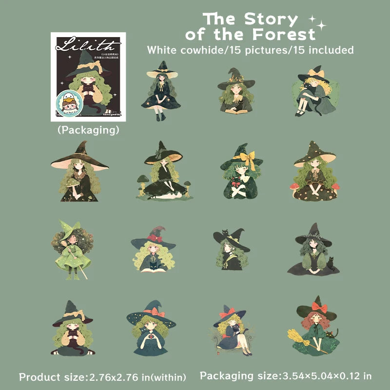 autocollants sorcières halloween personnages citrouilles chats papillons noir rose vert orange