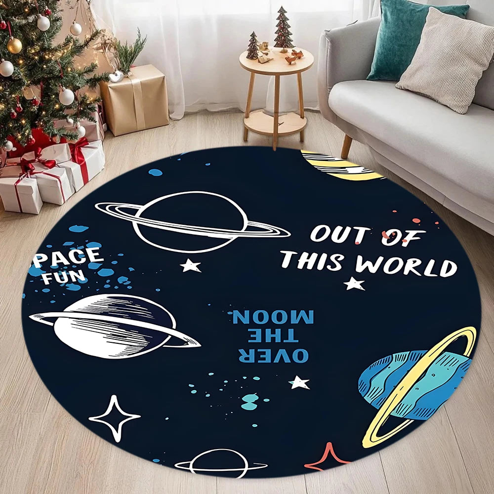tapis rond thème spatial planètes fusées astronautes moderne salon chambre enfants