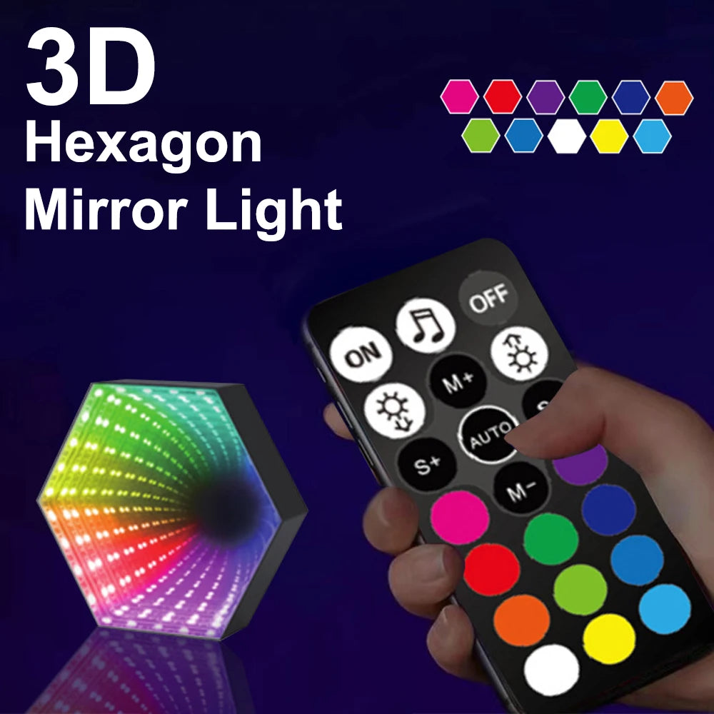 lampe decorative led rgb hexagonale miroir effet 3d moderne chambre coucher télécommande effets lumineux