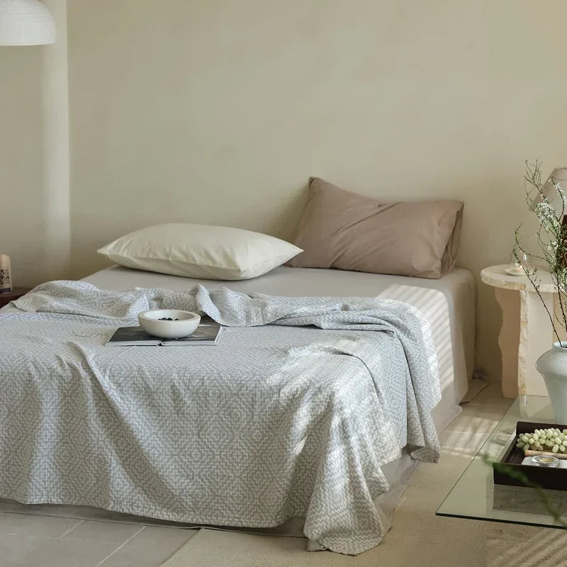 couverture coton moderne motif géométrique gris blanc portable voyage 200x230cm