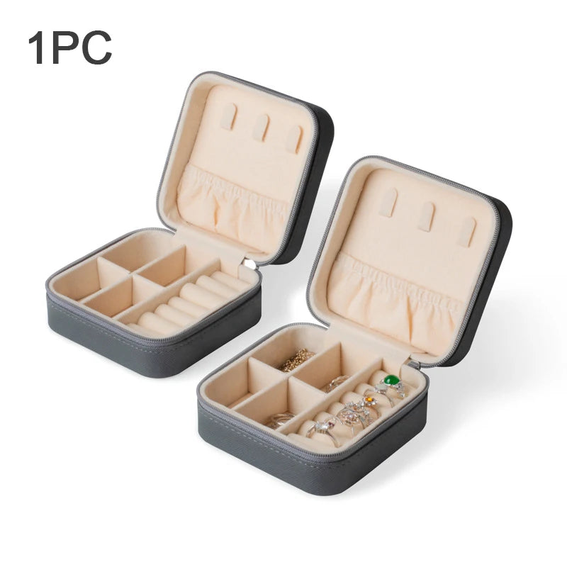 boîte bijoux velours beige portable moderne zippée rose blanche verte