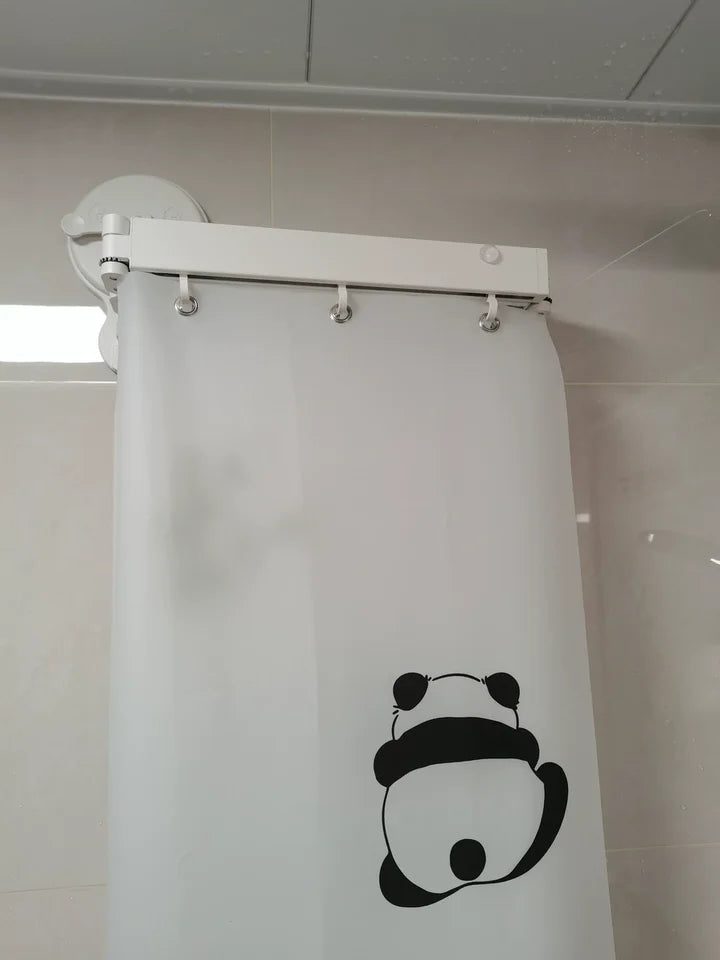 rideau douche blanc panda moderne support mural pliable double ventouse invisible