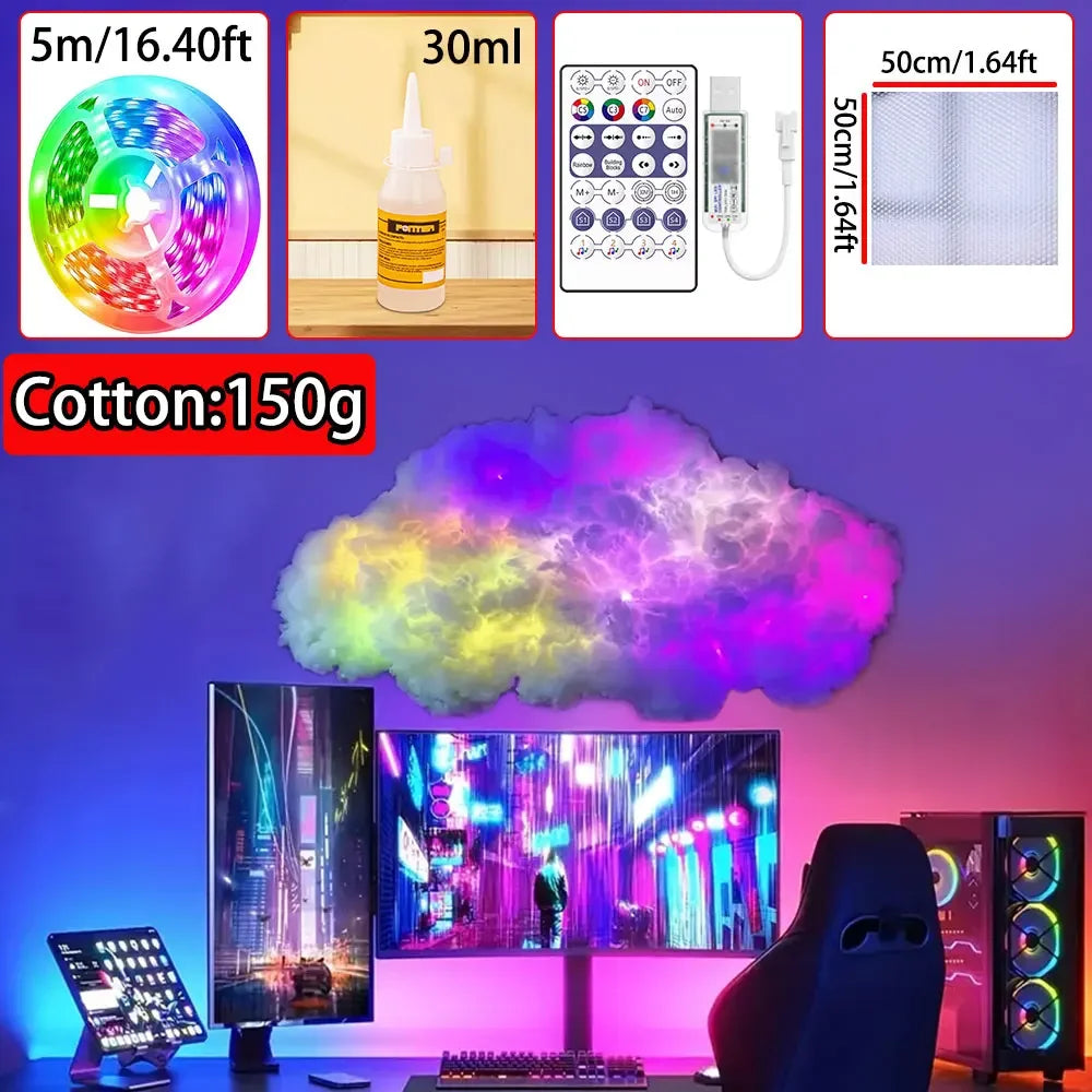 lampe led nuage multicolore moderne adhésive ruban led contrôleur chambre
