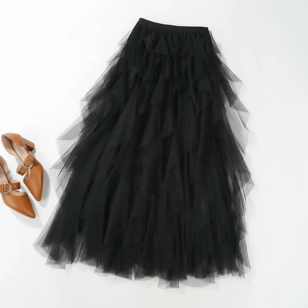 jupe tulle plissée élégante noir gris rose translucide classique femme