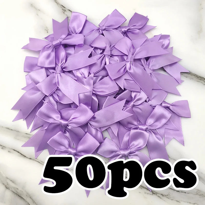 rubans satinés nœuds rose pâle classique opaques tissus décoratifs manuels fêtes 8.5cm 50 pièces