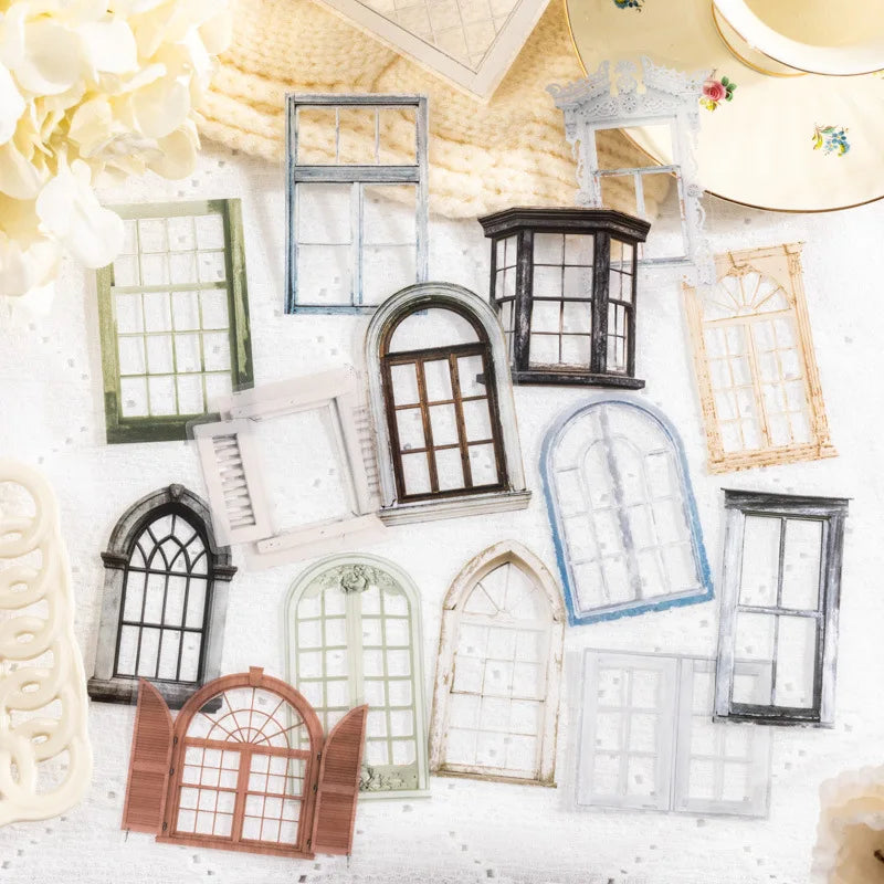 stickers fenêtres décoratives vintage motifs floraux blanc gris marron bleu vert romantiques opaques pack