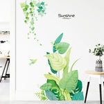 sticker mural botanique moderne feuilles vigne plantes tropicales oiseaux stylisés aquarelle pièces
