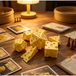 jeux dés forme fromage emmental d4 d6 d8 d10 d12 d20 box ludique original