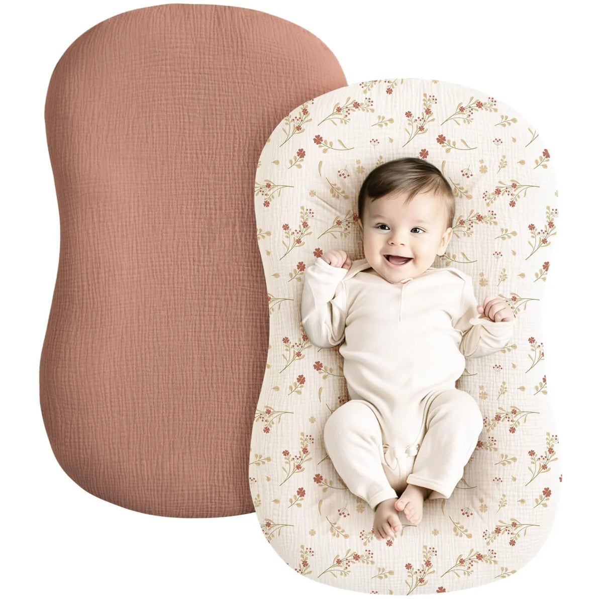 coussin bébé coton texture moderne beige clair doux respirant poignée 80x55cm