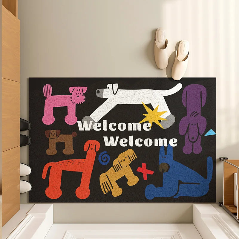 tapis d'accueil antidérapant moderne dessins animés lettres bienvenue couleurs vives entrée porteextérieur
