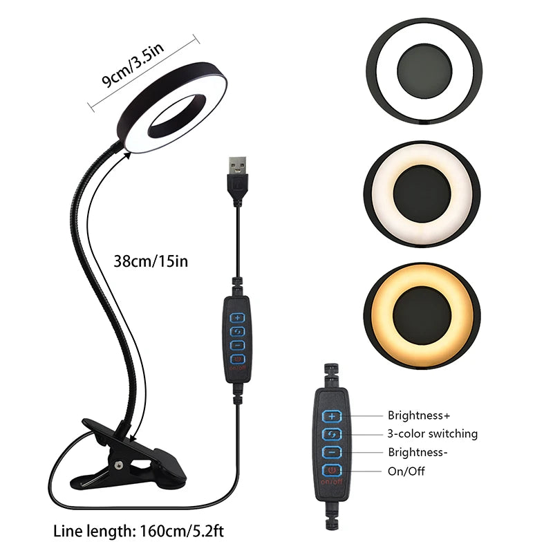 lampe flexible noir moderne interrupteur usb 3000k 4500k 6000k pince ajustable lumineuse