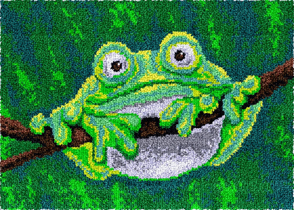 tapis franges grenouille vert jaune blanc kit crochet coeurs love instructions grille artisanal