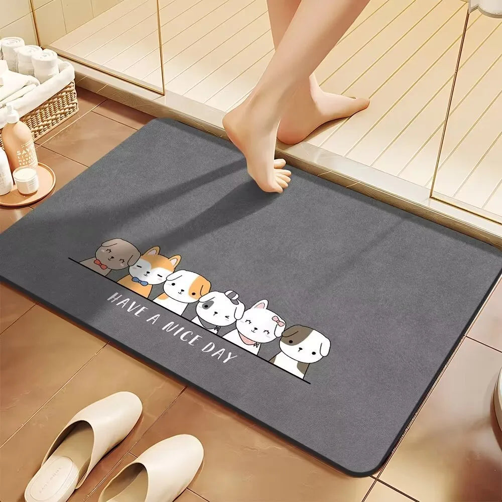 tapis sol antidérapant moderne chat mignon gris have nice day rapide séchage