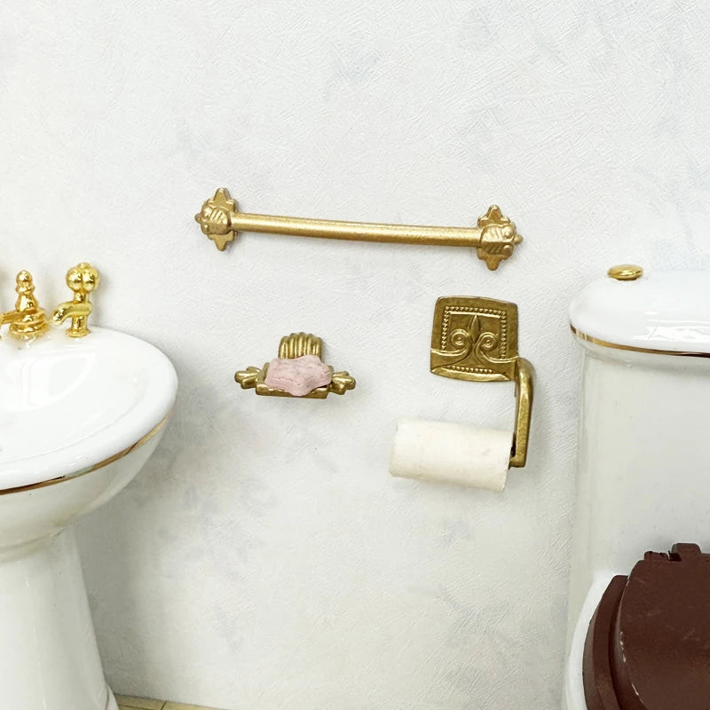 accessoires salle bain or ornements floraux classique porte serviettes rouleau papier toilette miniature 1/12