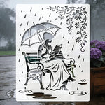 stencil diy illustration femme parapluie fleurs gouttes pluie coloriage peinture murale scrapbooking