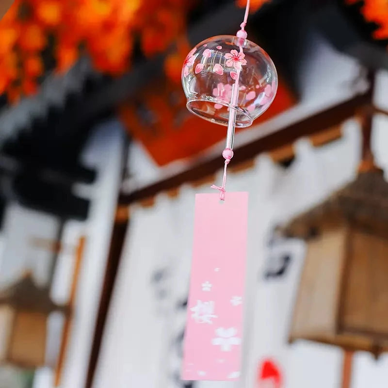 carillon japonais verre transparent fleurs cerisier décoration jardin suspendue musique vent