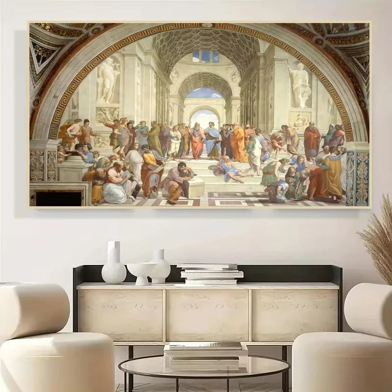toile d'art renaissance personnages classique historique architecture antique mur blanc beige