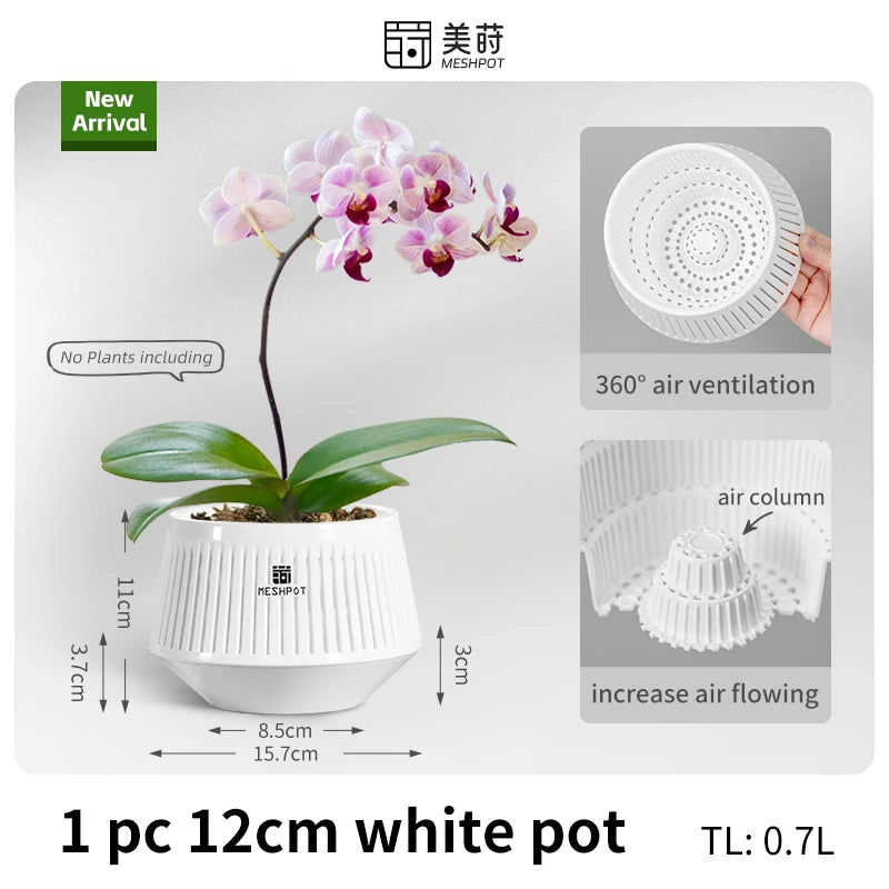 pots orchidées blancs moderne ventilation aération plateaux intérieurs extérieurs