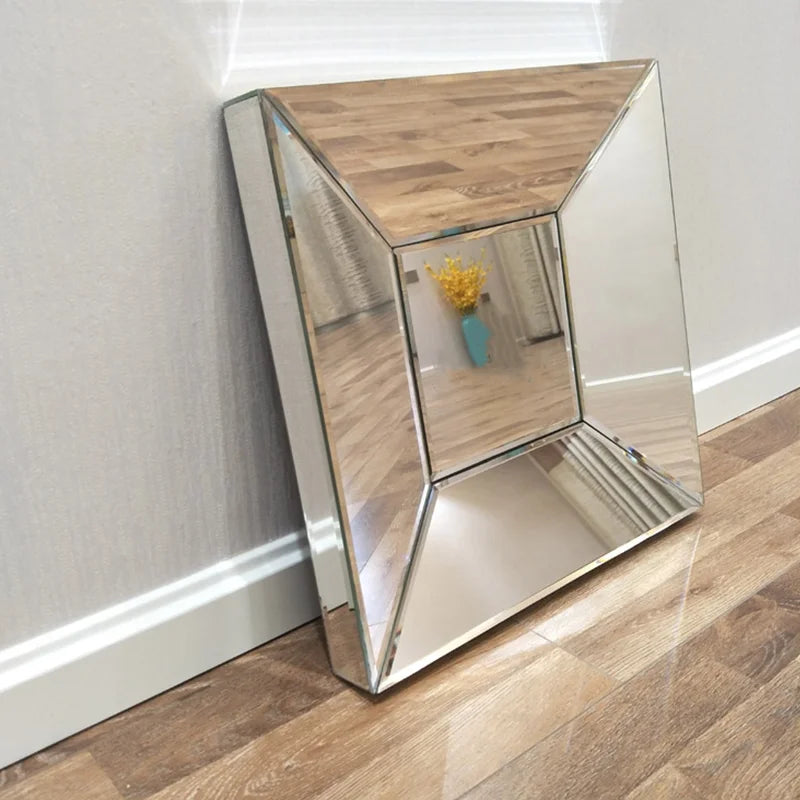 miroir quadrillé moderne argenté décoration intérieure salle manger salon accrochage facile contemporain