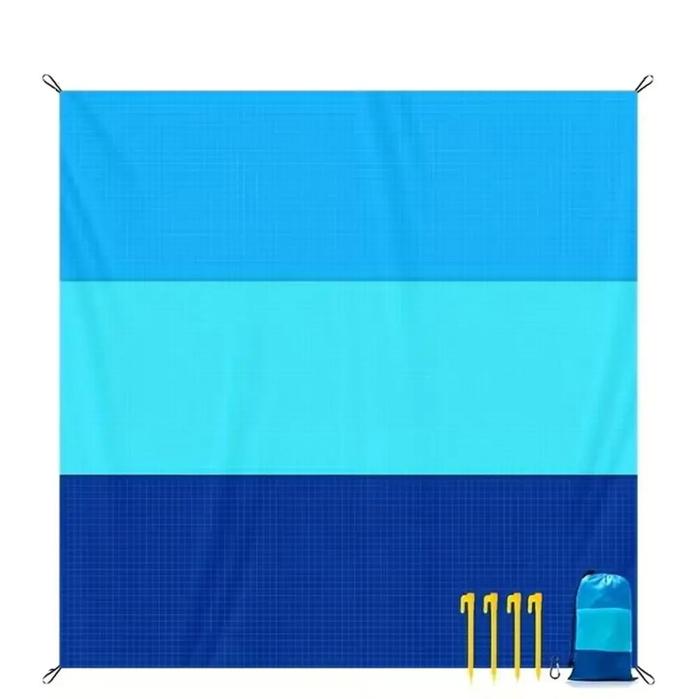 tapis plage pliable bleu tortue coraux étoiles mer ølets piquets sac rangement imperméable anti