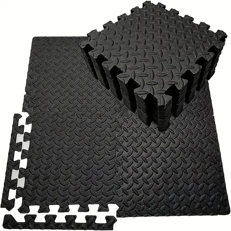 tapis sol modulaires texturés diamantés noirs exercices sportifs 16 pièces