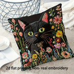 housse coussin carré chat noir fleurs colorées imprimé 2d polyester zip closure 45x45cm chambre