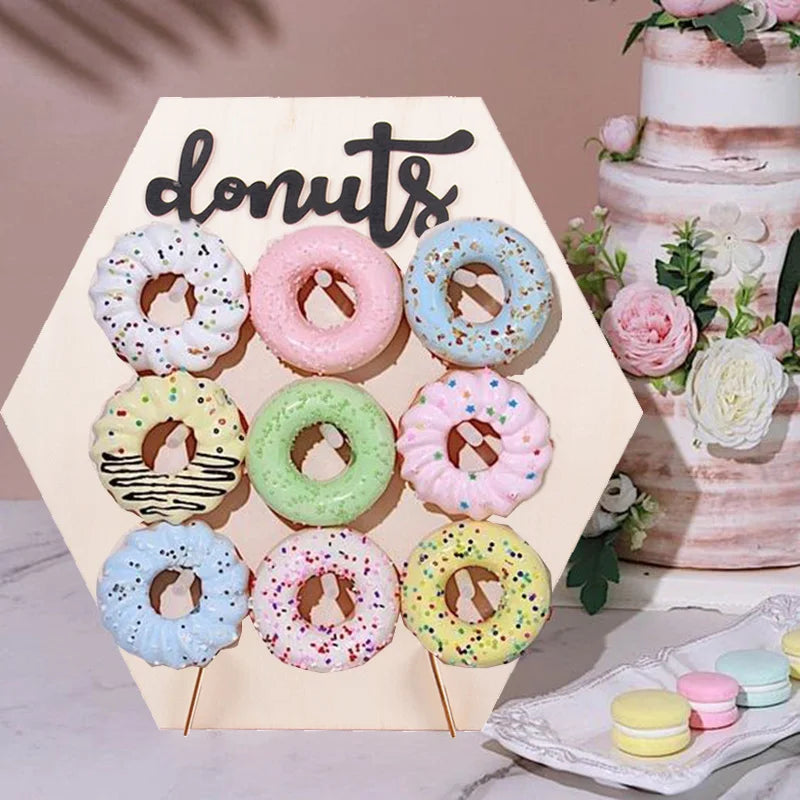 support mural bois donuts multicolores modernes anniversaire mariage événements festive minimaliste