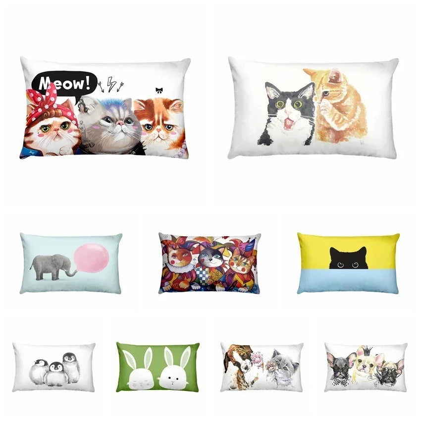 coussin rectangulaire décoration lit motif chat lapin cartoon couleur artistique taille 30x50cm polyester