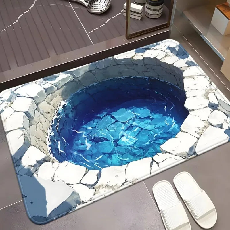 tapis moderne antidérapant polyester bleu gris piscine naturelle extérieur 80x120cm