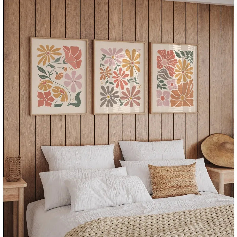 affiches abstraites fleurs tons chauds toile décoration murale sans cadre imperméable 3pcs