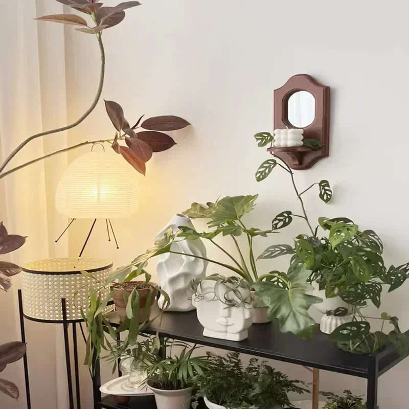 miroir mural vintage étagère bois bougie plante rétro décoration murale allumée ancien