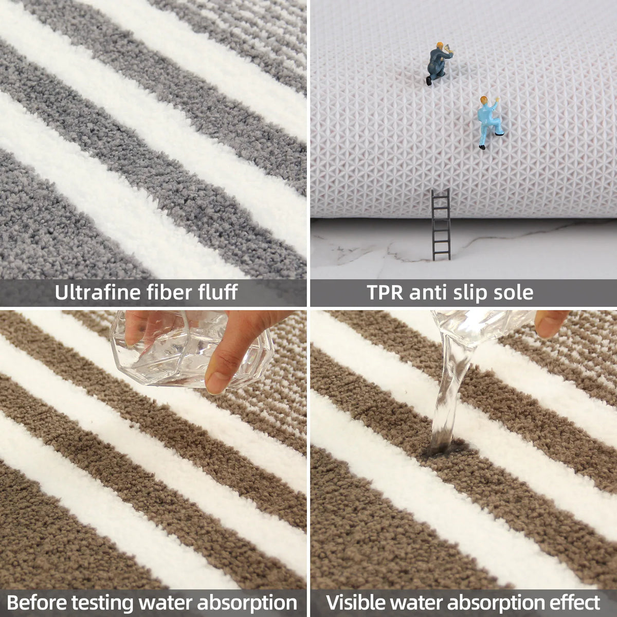 tapis bain moderne rayé gris blanc marron clair respectueux environnement salle bain