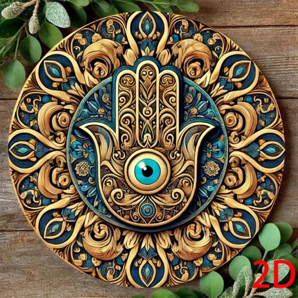 décoration murale or bleu main fatima motif floral artisanal 20cm 20cm