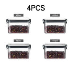 boîtes rangement alimentaire transparentes poignées noires multiple tailles réutilisables modernes pratiques épices pâtes graines