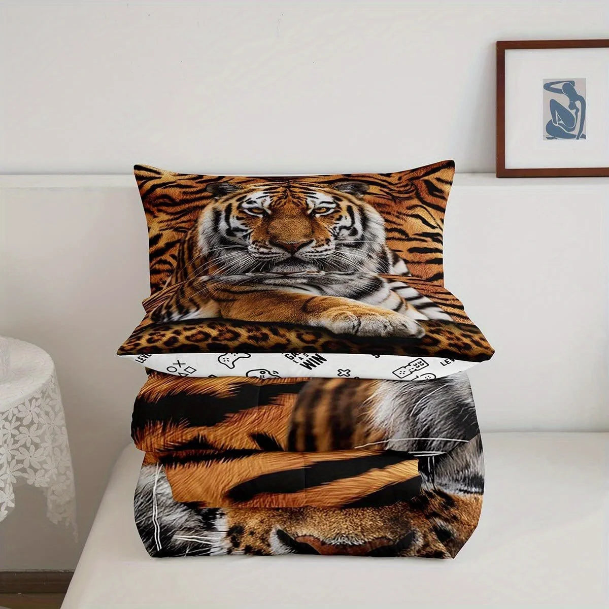 ensemble literie moderne tigre léopard orange noir taies oreiller couvre lit double king queen