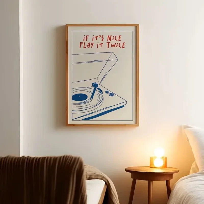affiche abstraite tourne disque minimaliste graphique salon chambre blanc bleu rouge noir vert beige