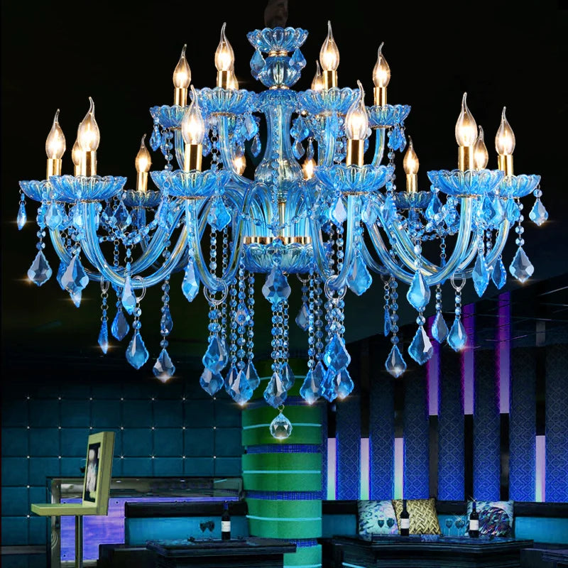 lustre classique bleu transparent pendeloques goutte forme led salon chambre