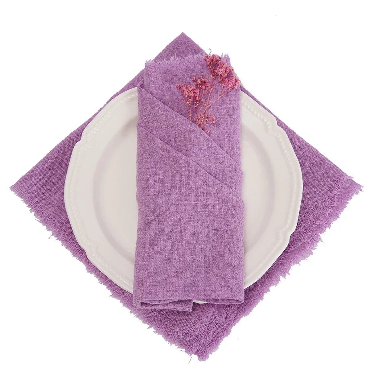 lot serviettes table coton rose franges ruban décorations mariage fête table rustique moderne