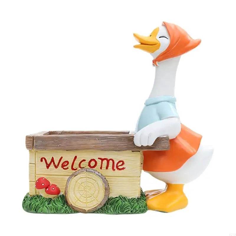 pots fleurs décoration canard imitation bois champignon champêtre mignon bienvenue soleil