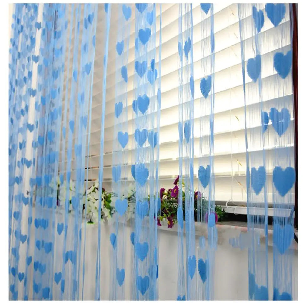 rideaux decoratifs coeurs translucides romantique barre couleurs rouge rose bleu violet blanc