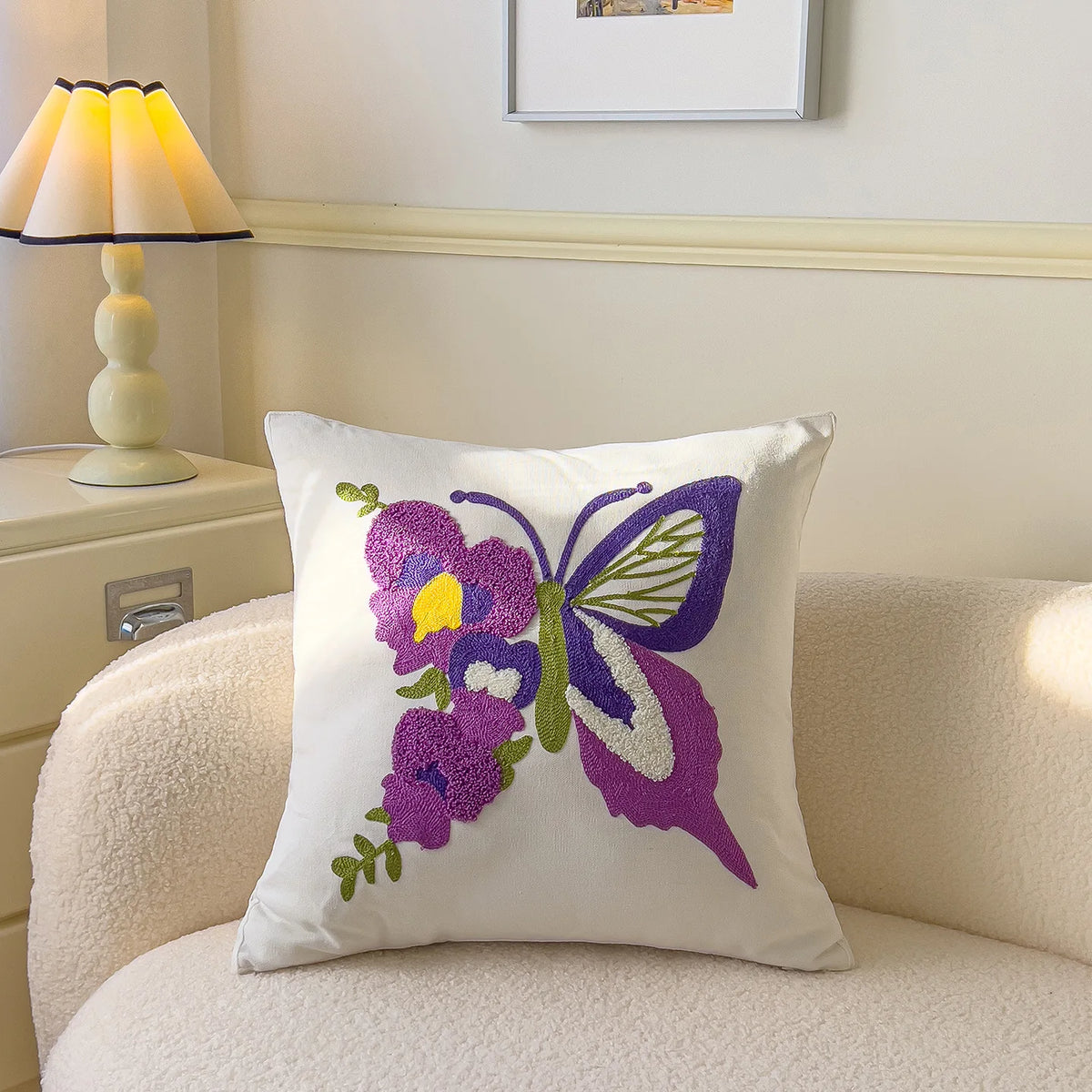 taie d'oreiller carrée fleur motif moderne polyester coton 45x45cm blanc