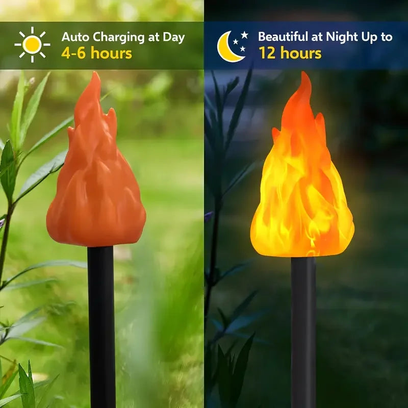 lampe solaire torchon noir orange flamme artificielle moderne piquet inclusionextérieur