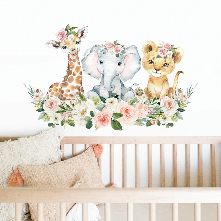 Autocollant mural posé sur mur de chambre d'enfant avec décoration coordonnée
