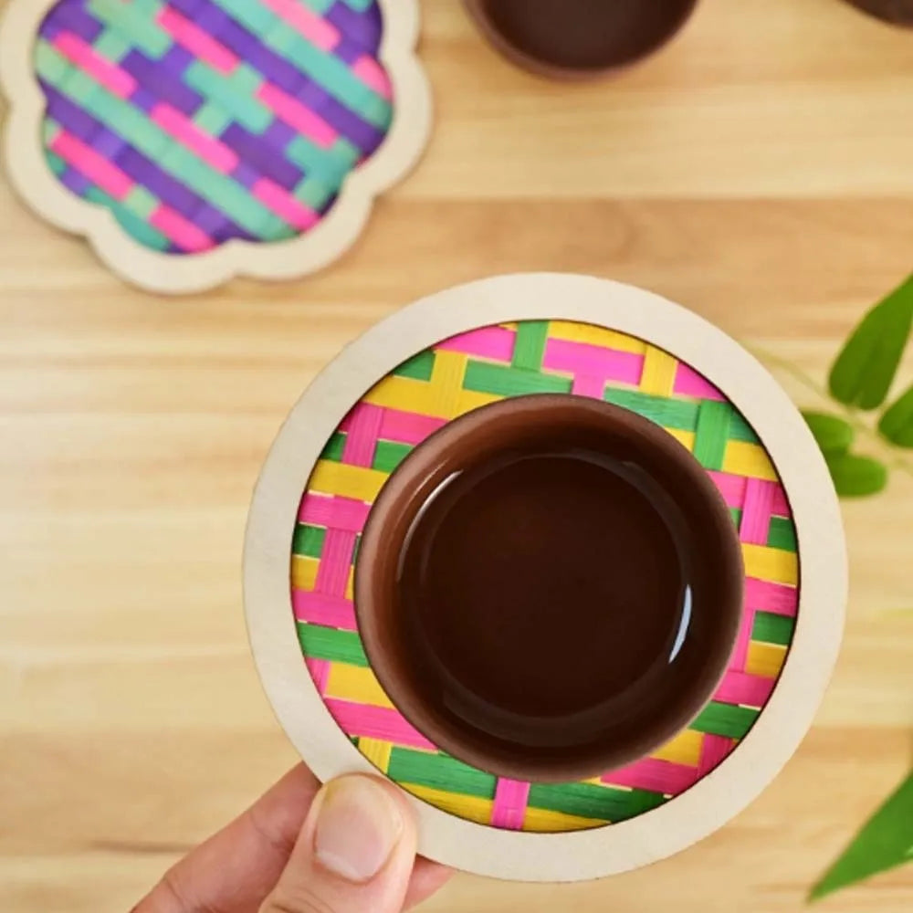 coasters tissés bambou multicolores traditionnels faits main opaques pack diy