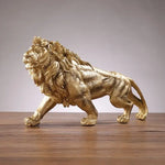 statue lion dorée résine décorative classique brillance maison salon 37x18x9cm