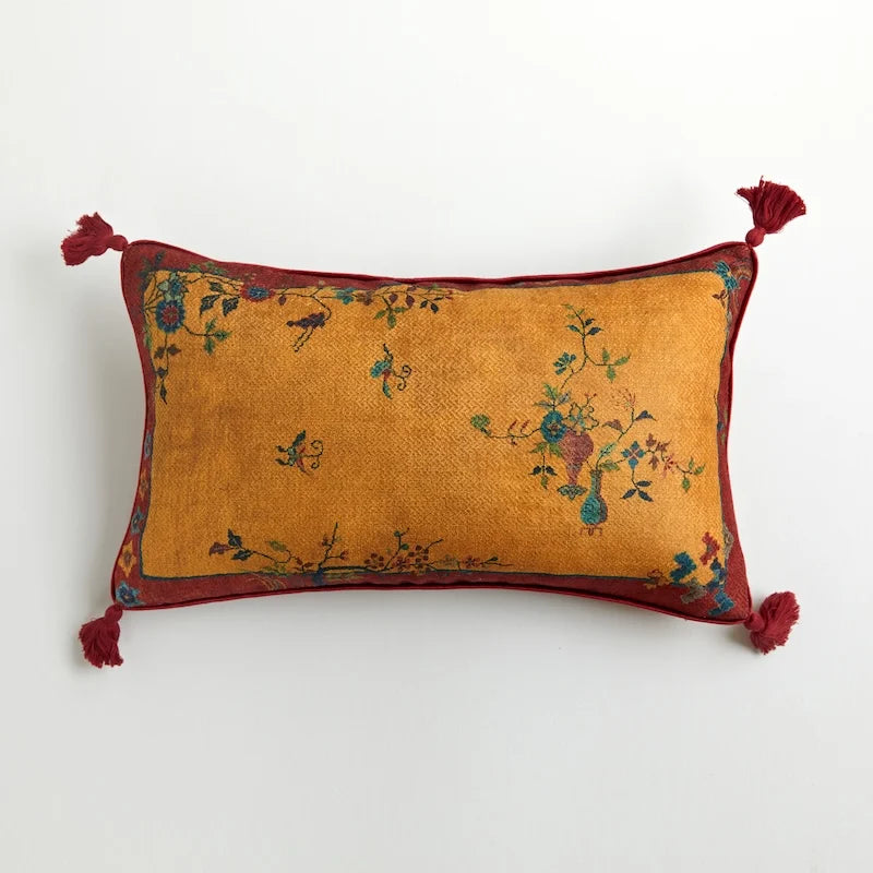 housse coussin motif floral oiseaux traditionnel orange rouge décorative maison canapé chaise voiture adhésif