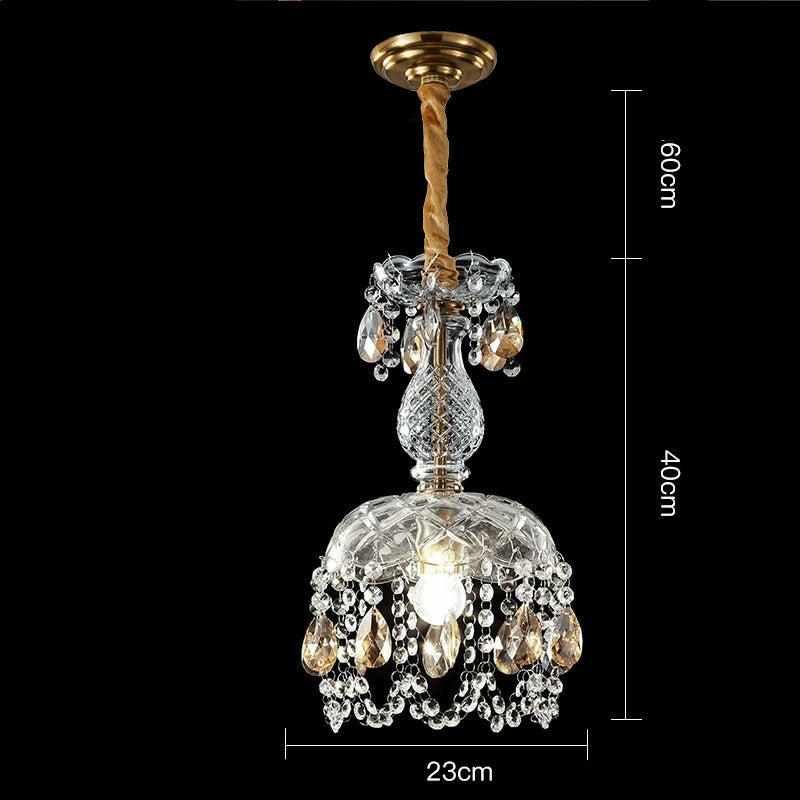 lampe suspendue dorée cristal transparent classique élégante chambre salle manger véranda