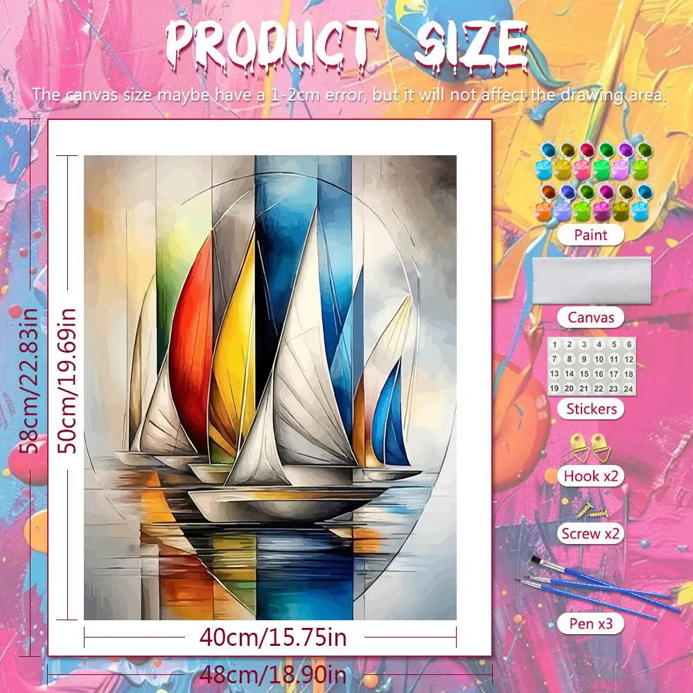 toile peinte abstraite voiles bateau moderne multicolore kit débutant adultes crafts supplémentsiaux crochets vis